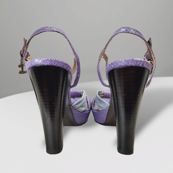 Just Cavalli Vintage Leather Snakeskin Platform Pastel Color Sandals - Picture 5 of 8